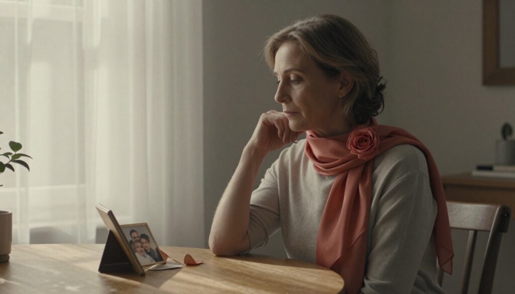 Woman over fifthy that's looking at the pictures of her family tree.