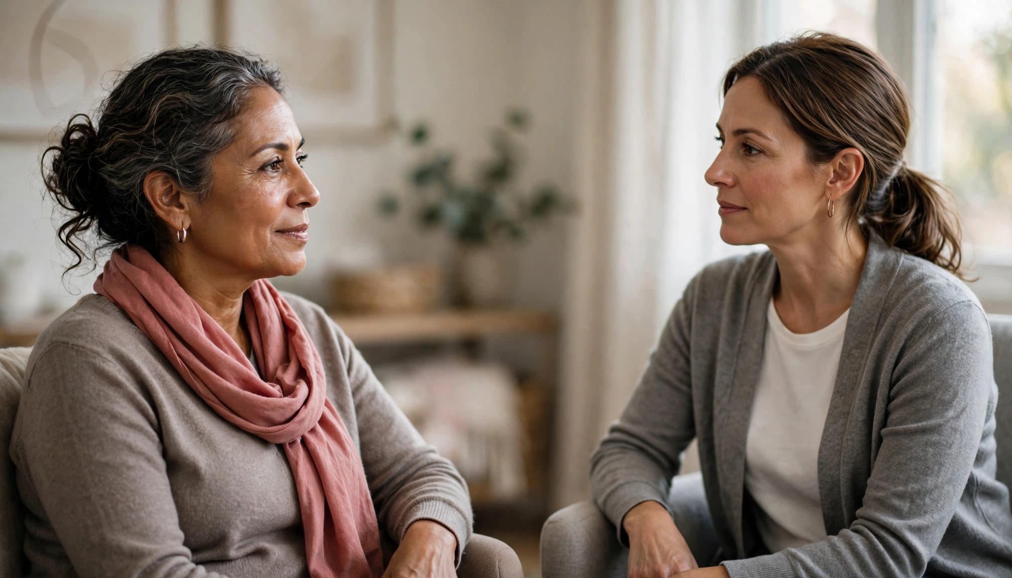 Latina woman over 50 having a collaborative conversation with her therapist